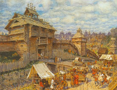 Ciudad de madera de Moscú en el siglo XIV de Apollinari Mikhailovich Vasnetsov