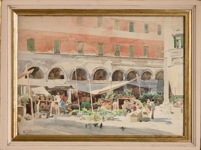 Mercado de frutas (acuarela sobre papel y cartón) de Arcangelo Salvarani