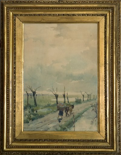 Paisaje con personas 1918-19 (acuarela sobre dibujo al carboncillo) de Arcangelo Salvarani