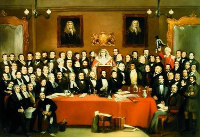 La sociedad del juez y el jurado, en la bodega de sidra de Archibald Henning