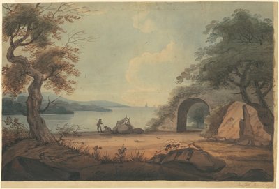 Remendando redes en el río Hudson, Nueva York de Archibald Robertson