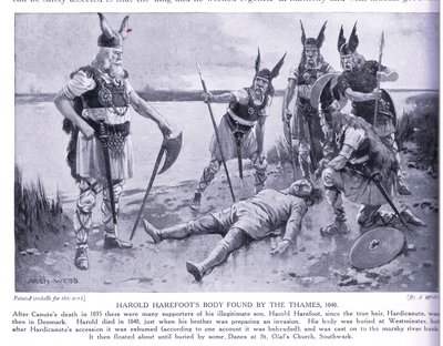 El cuerpo de Harold Harefoot encontrado por el Támesis AD1040, años 1920 de Archibald Webb