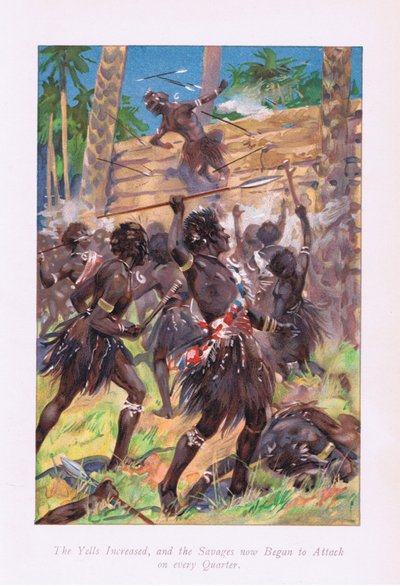Los gritos aumentaron, y los salvajes comenzaron a atacar por todos lados, 1900s de Archibald Webb