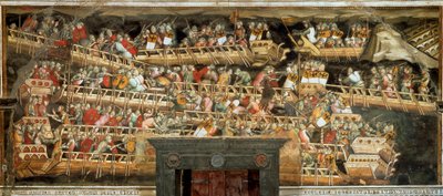 Batalla naval en Punta Salvatore, enfrentando al ejército de Federico Barbarroja contra los venecianos de Aretino Luca Spinello or Spinelli