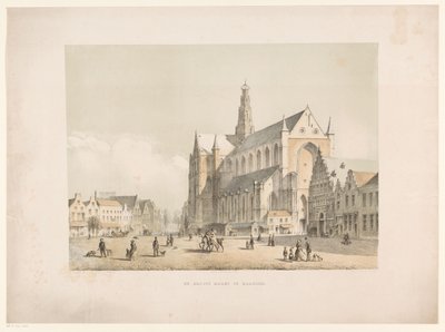 Vista de la iglesia Sint-Bavo y Grote Markt en Haarlem Groote Markt en Haarlem (título sobre el objeto) de Arie Ketting de Koningh