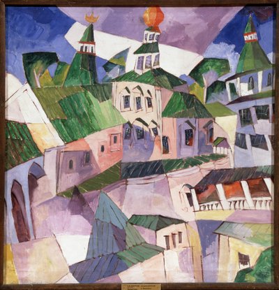 Monasterio. La Corte del Obispo en el Monasterio de la Nueva Jerusalén en Rusia. (Monasterio. Patio del Obispo en el Monasterio de la Nueva Jerusalén). Pintura de Aristarkh Vasilyevich Lentulov (Lentulov) (1882-1943), óleo sobre lienzo de Aristarkh Vasilievic Lentulov