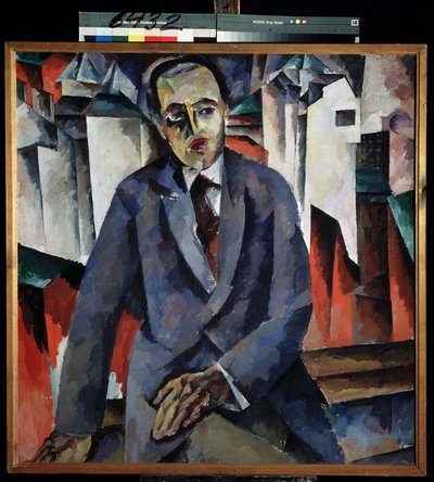 Retrato del Regisseur Alexander Tairov (1885-1950) (Retrato del Regisseur A. Tairov). Pintura de Aristarkh Vasilyevich Lentulov (Lentulov) (1882-1943), óleo sobre lienzo. Arte ruso, vanguardia del siglo XX. Museo Estatal Ruso, San Petersburgo. de Aristarkh Vasilievic Lentulov