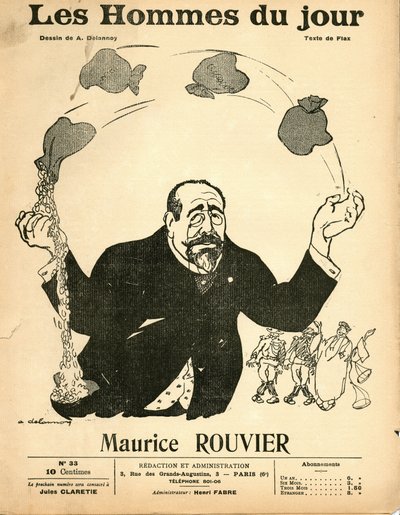 Portada de Les Hommes du jour, circa 1906 - Ilustración de Aristide Delannoy (1874-1911): Plata - Rouvier Maurice (1842-1911) - Malabarismo de Aristide Delannoy