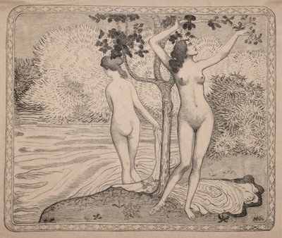 Dos bañistas bajo un árbol al borde del agua de Aristide Maillol