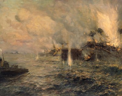 La batalla naval de Tsushima el 27 de mayo de 1905 de Arkadi Afanassjewitsch Tschumakow