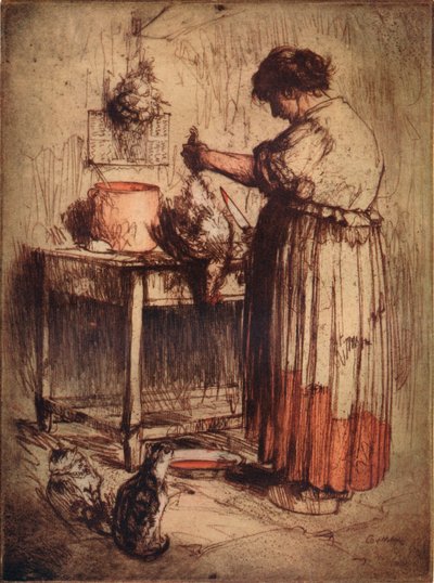 La mujer con el pollo, c1921 de Armand Coussens