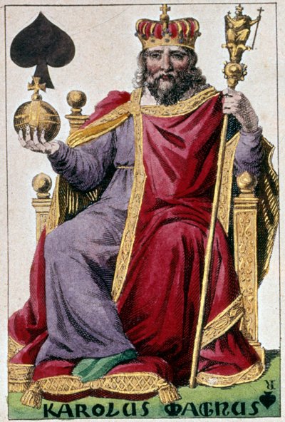 Representación de Carlomagno (Carlos I llamado Carlos el Grande). Detalle de una carta de juego de Armand Gustave Houbigant