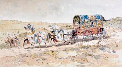 Carruaje de damas tirado por caballos del siglo XIII, 1886 de Armand Jean Heins
