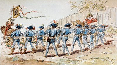 Banda de marcha del siglo XVI con tambores y pífanos de Armand Jean Heins