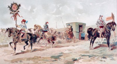 Carruaje cubierto tirado por caballos del siglo XVII, 1886 de Armand Jean Heins