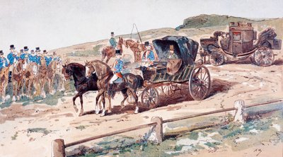 Un postillón montado en un caballo de carruaje, siglo XIX, 1886 de Armand Jean Heins