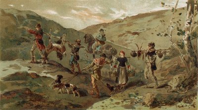 Partida de caza y porteadores, siglo XIII de Armand Jean Heins