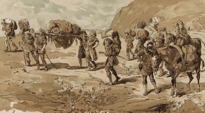 Litera, porteadores y mulas de carga, época de las Cruzadas, siglo XI de Armand Jean Heins