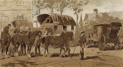 Coche de correos, coche del servicio de mensajería real holandés y carruaje, Países Bajos, siglo XIX de Armand Jean Heins