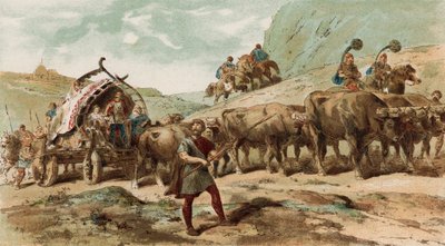 Carro tirado por bueyes y escolta de la tribu de los nervios del norte de la Galia de Armand Jean Heins