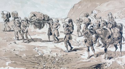 Portadores llevando mercancías en cestas en sus espaldas de Armand Jean Heins