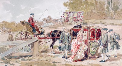 Dama rica entrando en una silla de manos de Armand Jean Heins