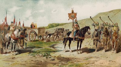 Carro de guerra y sopladores de lituus, época de las Cruzadas, siglo XI de Armand Jean Heins