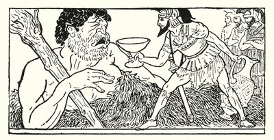 Ulises ofreciendo una copa de vino al gigante Polifemo (lito) de Armand Joseph Bonamy