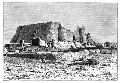 La fortaleza en ruinas de Veramin, Persia Irán de Armand Kohl