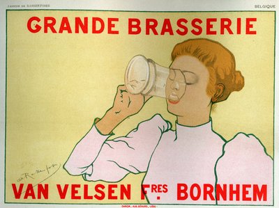Comida y Bebida. Gran Cervecería Van Velsen, Bélgica. Cartel de Armand Rassenfosse, Bélgica, c.1890 (cartel) de Armand Rassenfosse
