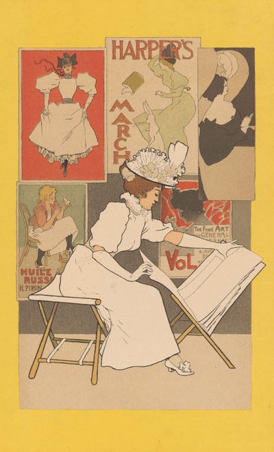 Mujer sentada en un puesto mirando impresiones, 1897 de Armand Rassenfosse