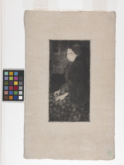 Femme Assise Avec Chapeau À Plumes (Mujer sentada con sombrero de plumas) (aguafuerte, punta seca y punteado) de Armand Séguin