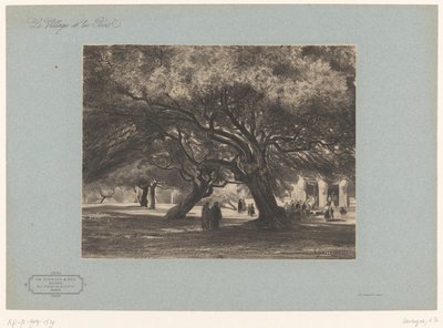 Robles en la iglesia de Cimiez Les Chênes verts de Cimiés, Niza (título sobre objeto) Paisajes con pueblos y bosques (título de la serie) Le village et les bois (título de la serie sobre el objeto) de Armand Theophile Cassagne