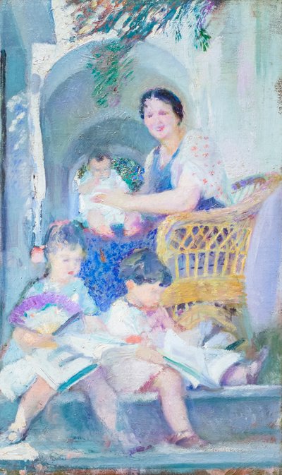 Familia bajo los arcos de Armando Spadini