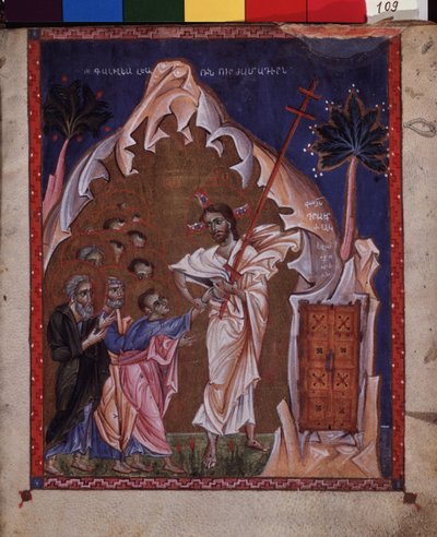 La Incredulidad de Santo Tomás. Iluminación del maestro del Codex Matenadaran (siglo XIII), miniatura, acuarela sobre pergamino de Armenian School