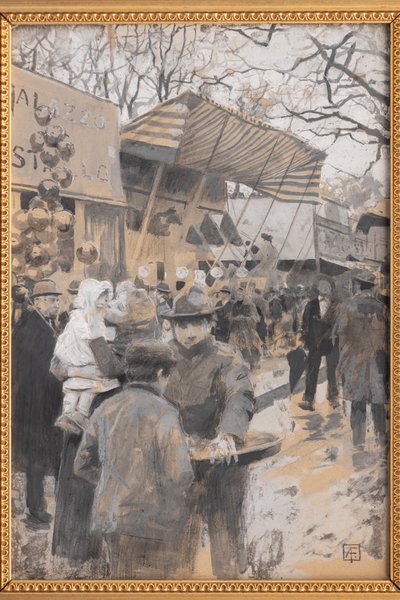 En el mercado (técnica mixta sobre papel) de Arnaldo Ferraguti