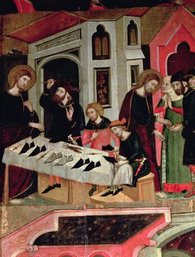 San Marcos curando la mano del zapatero Aniano, detalle del "Retablo de San Marcos". de Arnau Bassa