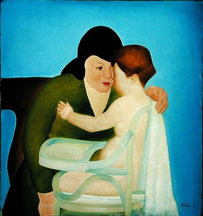 Mujer con niño en la trona (óleo sobre lienzo) de Arnold Aaron Friedman
