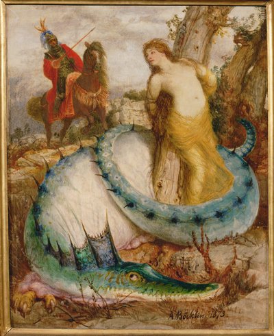 Angelica und der Drache - Angélica y el dragón ... (temple sobre madera) de Arnold Böcklin