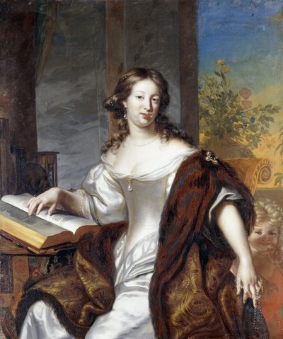 Retrato de una dama, sentada tres cuartos de longitud, con un vestido blanco y capa forrada de piel, 169- de Arnold Boonen