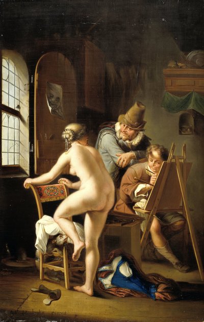 El pintor y su modelo de Arnold Houbraken (copy after)