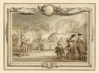 Visita de pinturas en el gremio de San Lucas de Dordrecht de Arnold Houbraken
