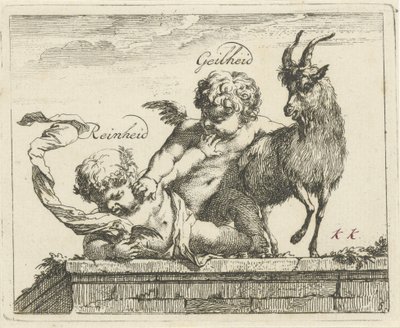 Lucha entre la limpieza y la calentura Limpieza Horniness (título en objeto) Cuarenta y una piezas, varias estatuas de Sinne (título de la serie) de Arnold Houbraken
