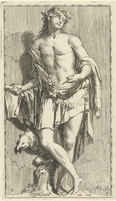 Personificación de la poesía Digtkonst (título en el objeto) Cuarenta y una piezas, varias estatuas de Sinne (título de la serie) de Arnold Houbraken