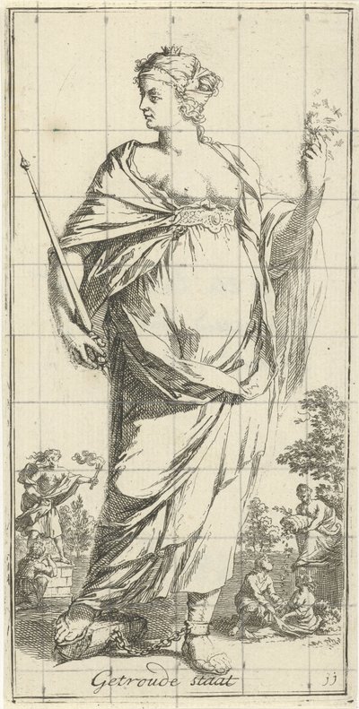 Personificación del estado matrimonial Estado de confianza (título en el objeto) Cuarenta y una piezas, varias estatuas de Sinne (título de la serie) de Arnold Houbraken