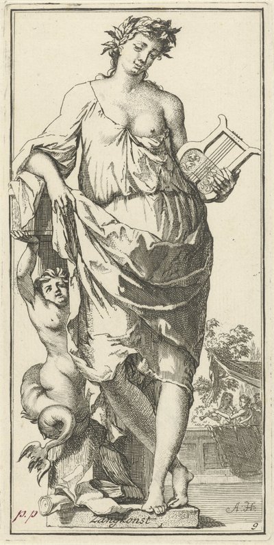 Personificación del arte de cantar Singing Konst (título sobre el objeto) Cuarenta y una piezas, varias estatuas de Sinne (título de la serie) de Arnold Houbraken
