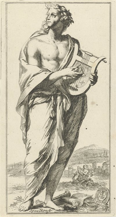 Personificación de la música Play art (título en el objeto) Cuarenta y una piezas, varias estatuas de Sinne (título de la serie) de Arnold Houbraken