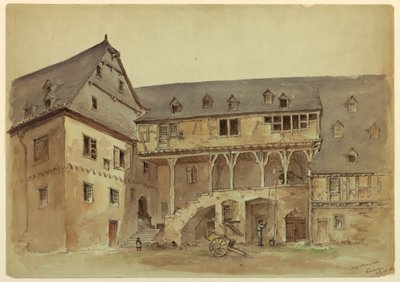Dibujo, Patio de una mansión medieval, ca. 1889 de Arnold William Brunner