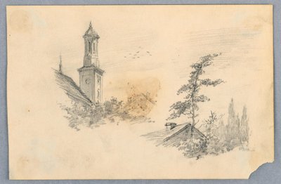 Boceto de torre de iglesia y tejado de Arnold William Brunner
