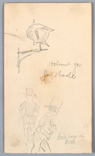 Boceto de casco y hombres en Eton de Arnold William Brunner